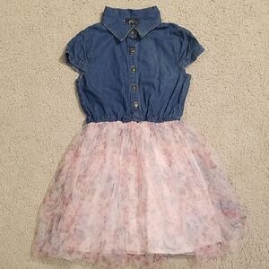 Adorable Denim and Pink Floral Kids Dress